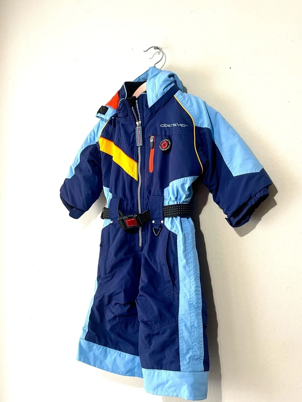 Obermeyer Navy, Light Blue & Yellow Kids One-Piece Ski Suit